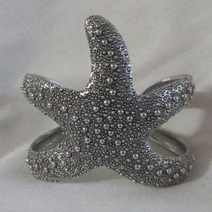 Unique Oceanic Silver Tone Starfish Cuff Bracelet